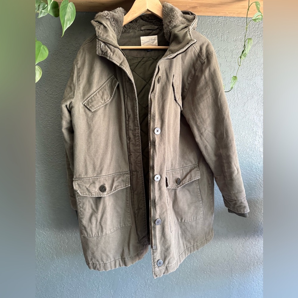 Universal Thread Green Quilted Coat with Fur Hood